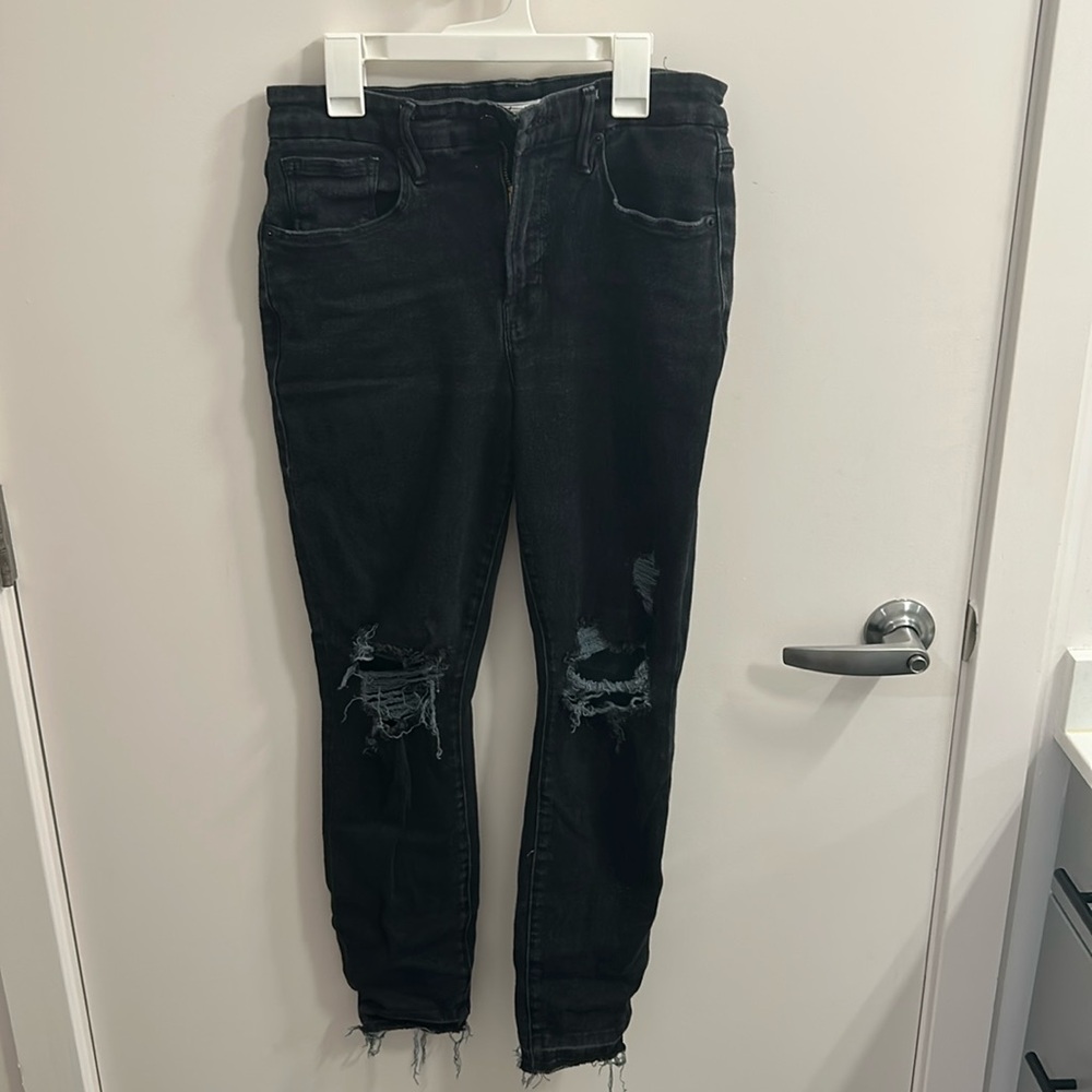 Good American Good Legs Skinny Jeans Raw Hem Black Denim Women's 8/29